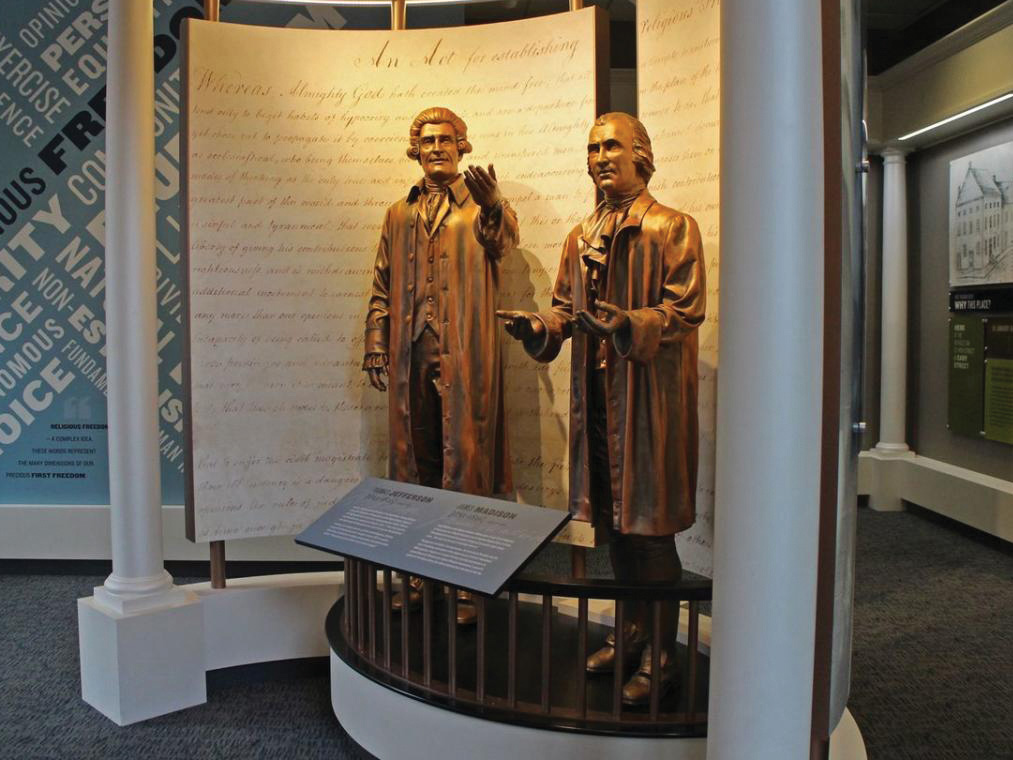 Statues of Thomas Jefferson and James Madison on display at the Valentine Museum
