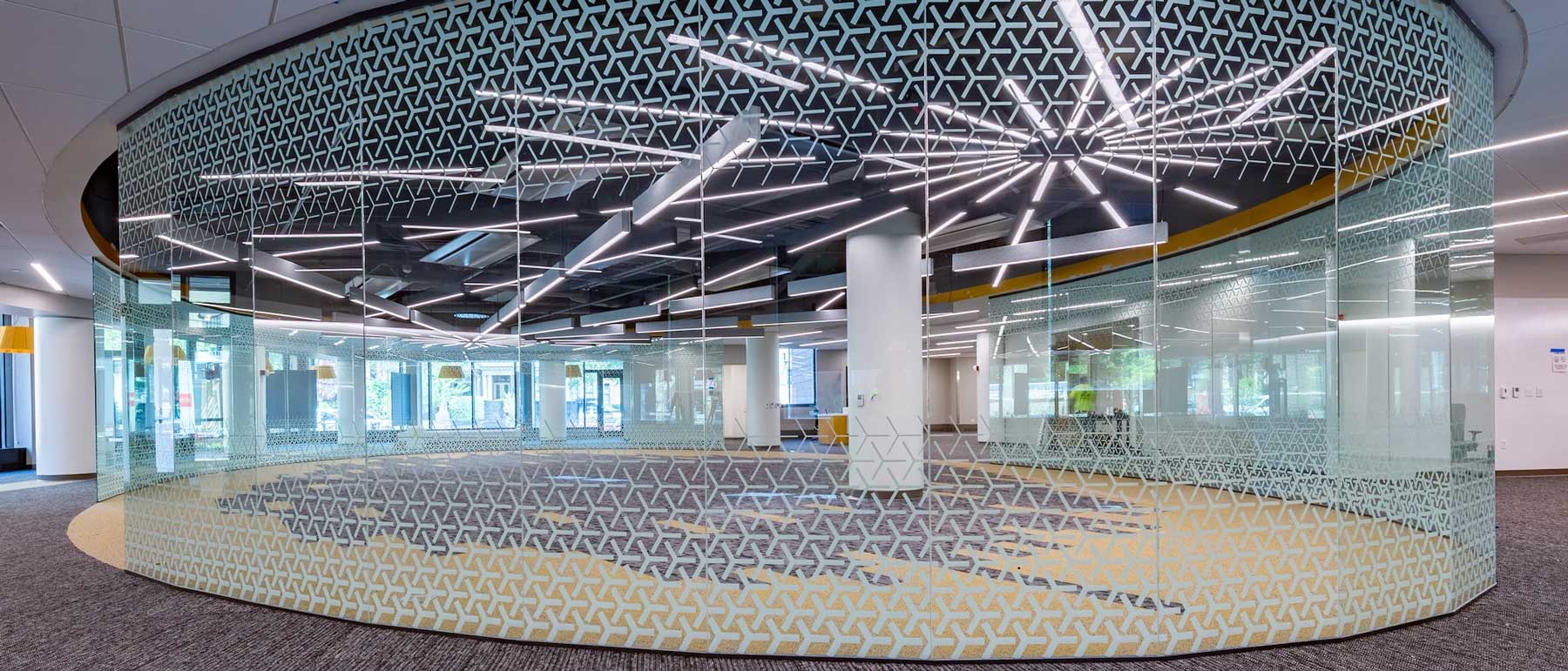 ellipsis-shaped enclosure inside the college of humanities and sciences stem building at v.c.u.