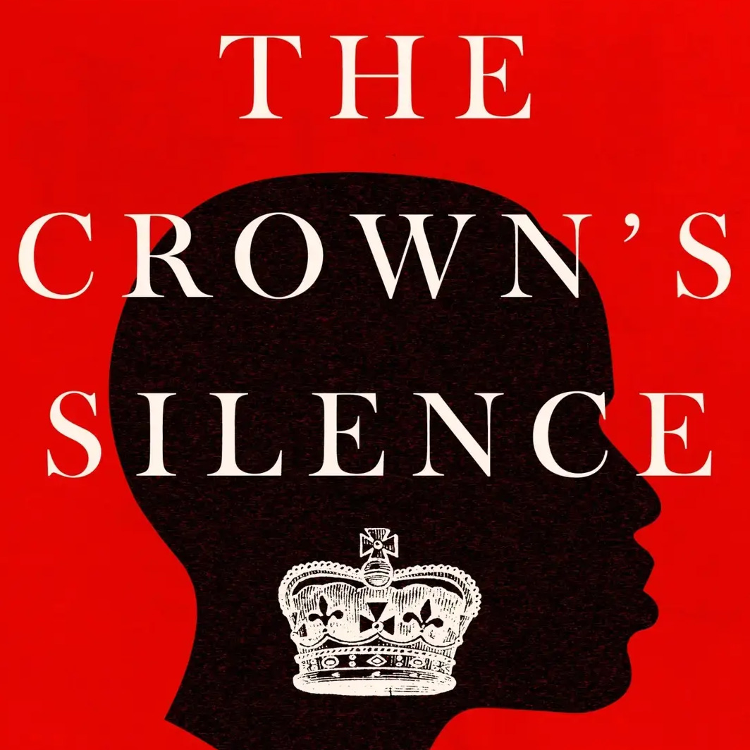 Red background with silhouette of a person's head, overlaid with white text that reads,