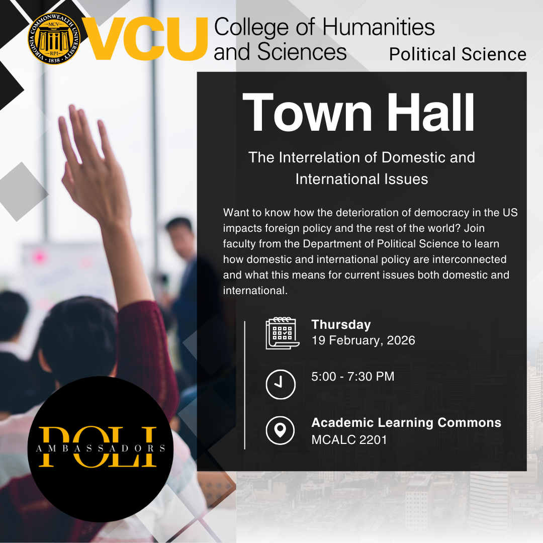 Photo of students in a classroom; photo overlaid with black box with white text that provides a description of the event and the date, time and location details.