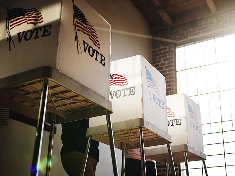 polling place with individual voting kiosks