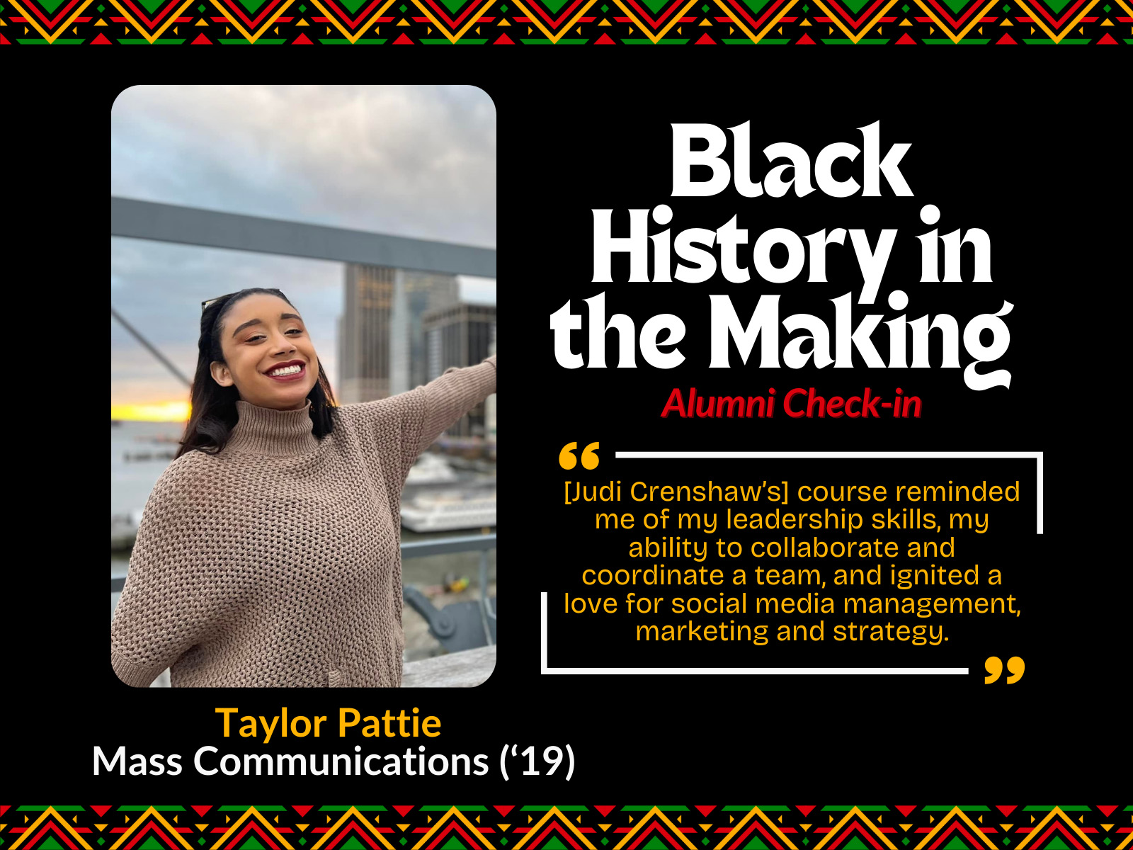 Black History in the Making Award alum Taylor Pattie