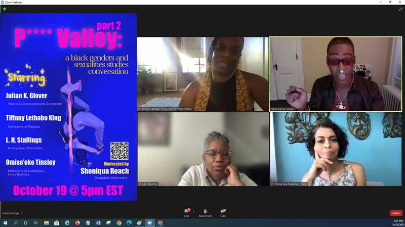 glover and three colleagues on a zoom call speaking about the t.v. show p. valley