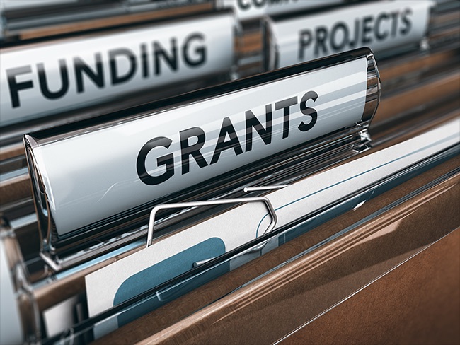 folders with headings that say funding, research, and grants